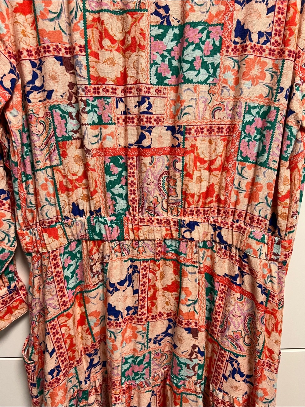 VENUS Linen Pink Patchwork Print Long-Sleeve Maxi Shirt Dress - Picture 12 of 17